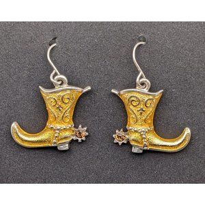 Gold and Silver Tone Cowgirl Cowboy Boot Earrings Rhinestone Spur 3/4"